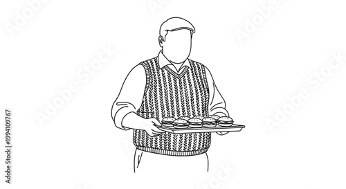 Chef Holding Tray of Freshly Baked Goods in Kitchen.