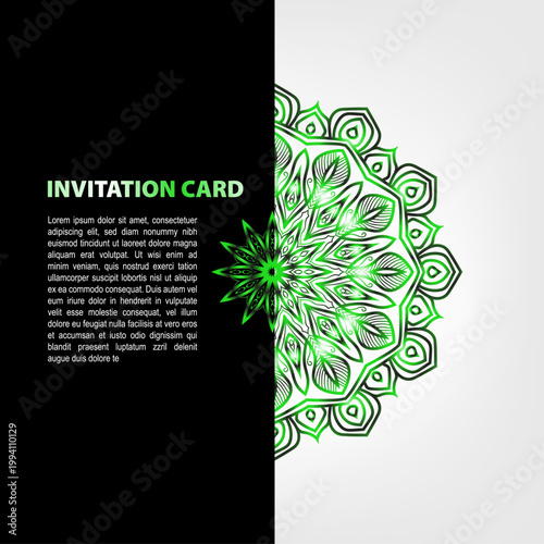 invitation card design with green mandala art