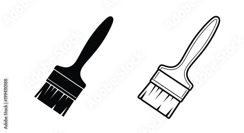Two paintbrushes displayed in a simple black and white silhouette