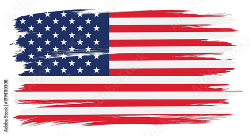 American flag waving with dynamic paint stroke texture in patriotic red white and blue design