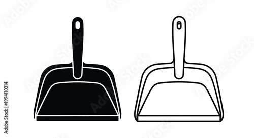 Two dustpans one black and one white in a graphic silhouette