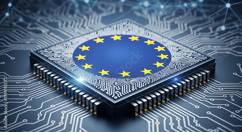 European Union Cyber Resilience Act CRA digital security legislation concept featuring a glowing microchip processor and circuit board pattern symbolizing cybersecurity protection laws.