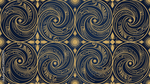 Seamless vintage blue floral pattern wallpaper with ornamental decorative design