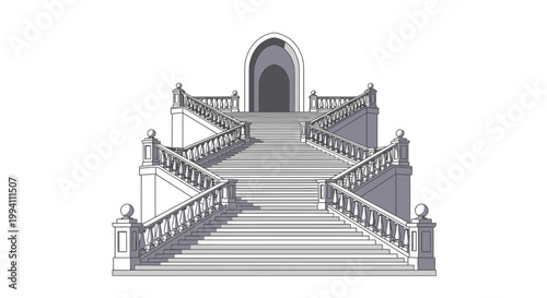 Grand Stone Staircase Leading to Arched Entrance, Architectural Detail