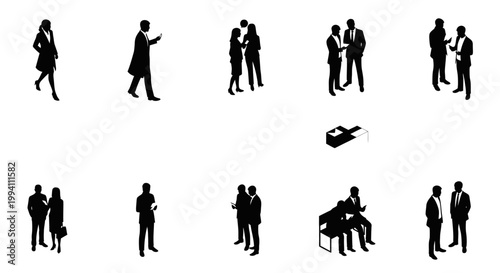 business people silhouettes in conversation and discussion teamwork and collaboration