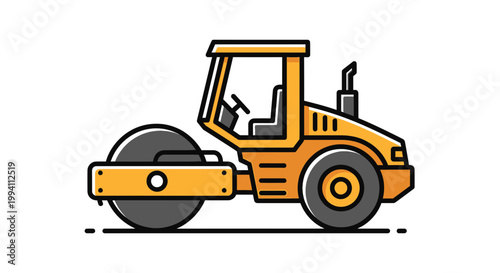 Yellow Road Roller Construction Machine.