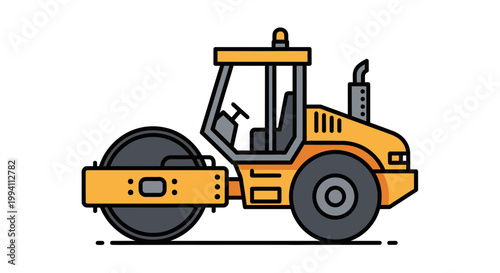Yellow Road Roller Construction Vehicle.