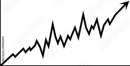 Upward growth chart vector illustration with rising arrow line graph isolated on light background for business finance concept