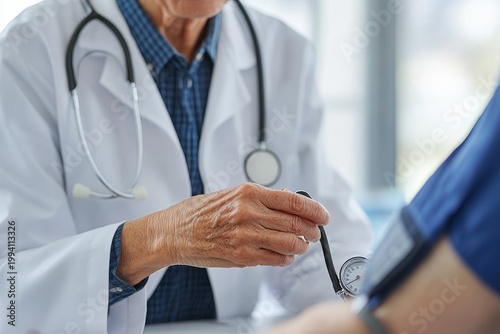 Senior Doctor Taking Patient's Blood Pressure - Healthcare Examination