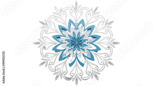 Intricate geometric snowflake design with blue and white color scheme Vector