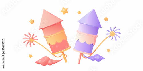 Colorful fireworks rockets with sparks and smoke a celebratory illustration
