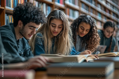 Diverse Students Studying Together in a University Library