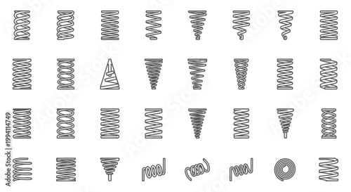 collection of various spring coil types and shapes industrial engineering elements