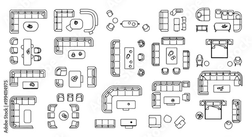 architectural furniture symbols set ideal for interior design and floor plans offering a diverse collection of cad vector icons.