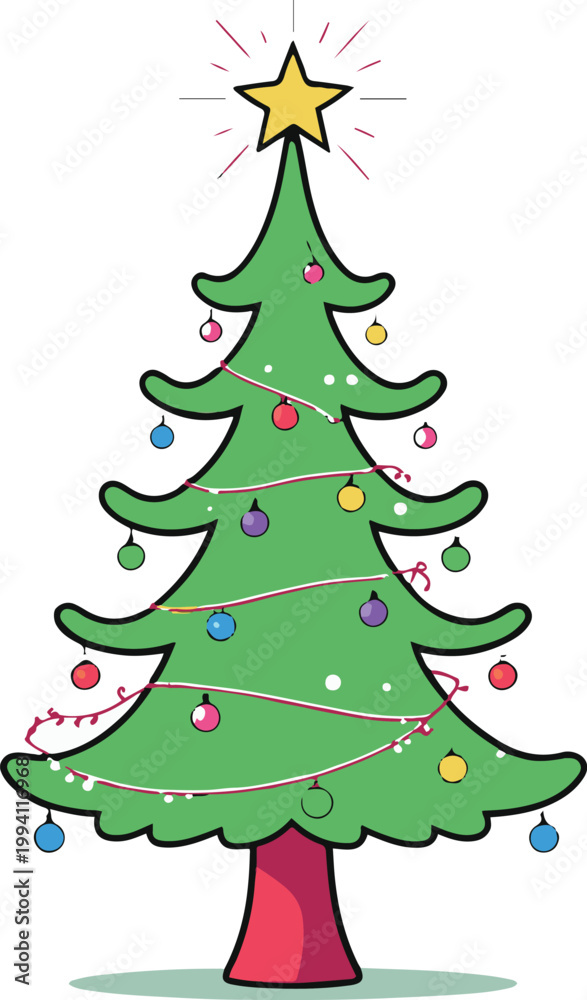 Fototapeta premium Christmas Tree Simple Cartoon Vector White Background