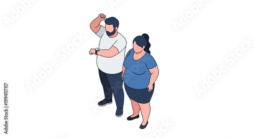 Isometric Illustration of Overweight Couple Standing Together Looking Forward.