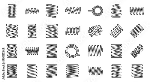 collection of various types of outline springs for design isolated on white