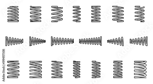 spring coil mechanical springs vector illustration displaying various metal industrial and engineering components.