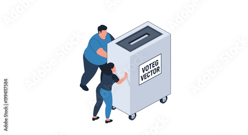 Isometric Illustration of People Voting and Casting Ballots in Elections.