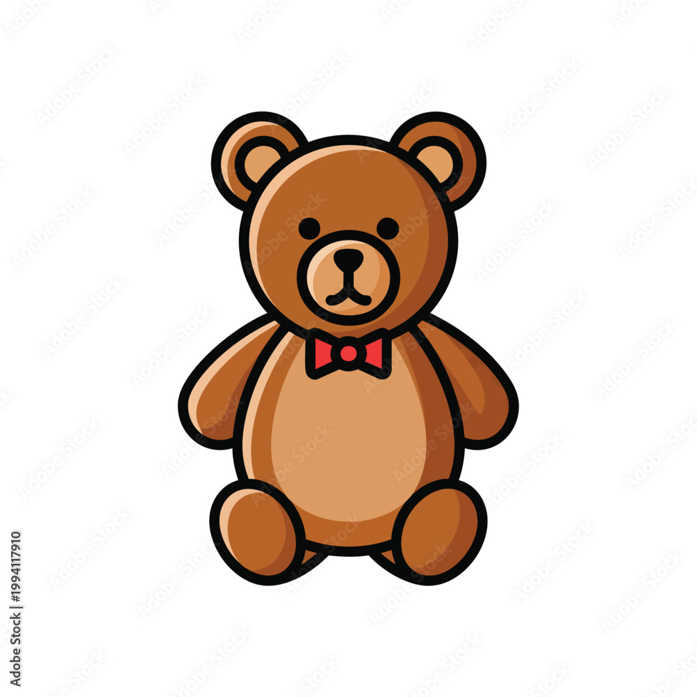Obraz premium Cute cartoon teddy bear with a red bow tie illustration.