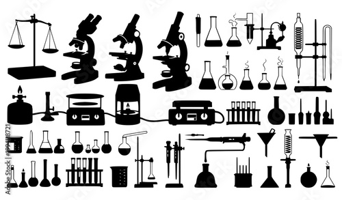 Tableau sur toile A collection of laboratory equipment and scientific tools in a flat vector graph