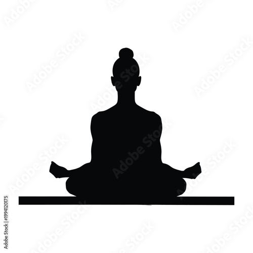 Silhouette of a person in a meditative pose on a mat against a white background meditation
