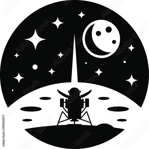 Lunar Lander Silhouette on Moon Surface Under Starry Sky space landing