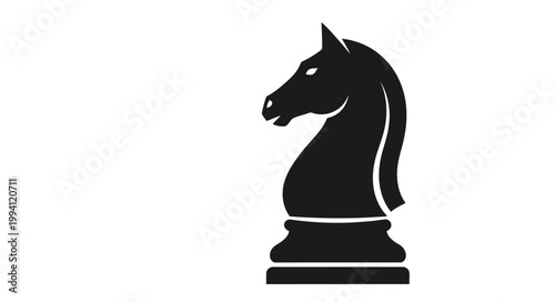 Black chess knight piece silhouette on white background.