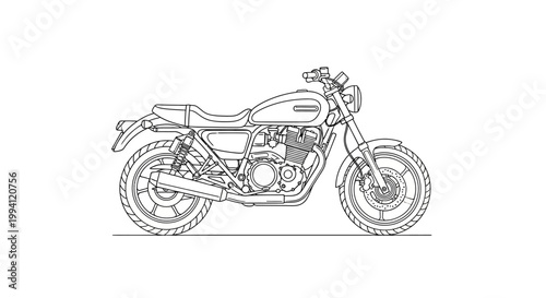 Classic Cafe Racer Motorcycle Line Art Illustration