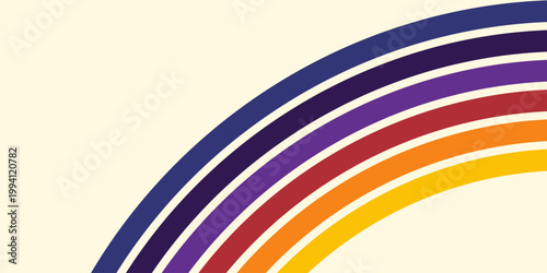 Abstract colorful 70s background vector. Vintage retro wallpaper with rainbow stripes and wavy lines. A 1970 color illustration suitable for posters, banners, decorative items and wall art.