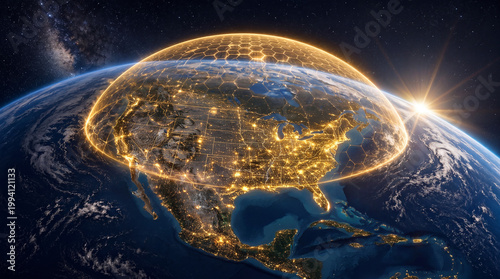 Golden Dome shield depiction over United States
