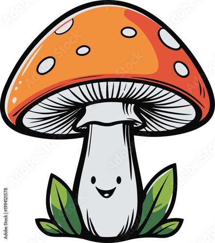 Mushroom Simple Cartoon Sticker White Background