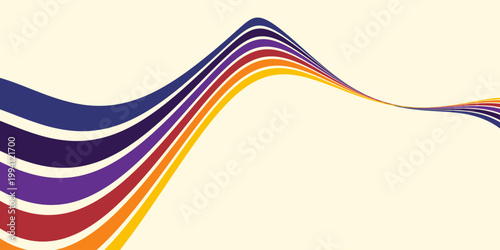 Abstract colorful 70s background vector. Vintage retro wallpaper with rainbow stripes and wavy lines. A 1970 color illustration suitable for posters, banners, decorative items and wall art.