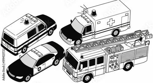 Collection of Emergency Service Vehicles Illustration.