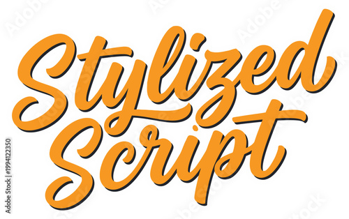 Orange stylized script lettering spelling Stylized Script with a dark shadow effect against a white background font text typography graphic design handwritten calligraphy