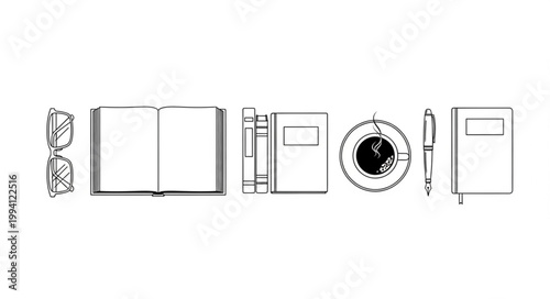 Collection of Reading and Writing Materials Arranged Neatly.