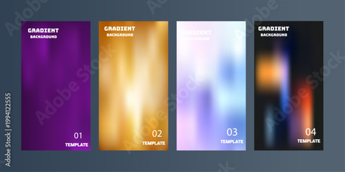 Modern Abstract Gradient Background Set  Soft Blur Mesh Templates in Purple, Gold, Pastel Blue and Dark Neon for Creative Design