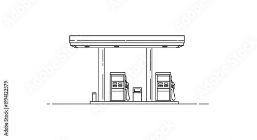 Minimalist Line Art Illustration of a Gas Station