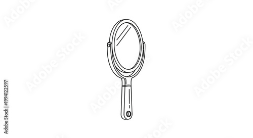 Minimalist Line Art Illustration of a Handheld Cosmetic Mirror