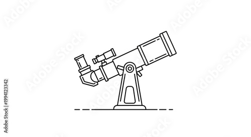 Minimalist Line Art Illustration of an Astronomical Telescope
