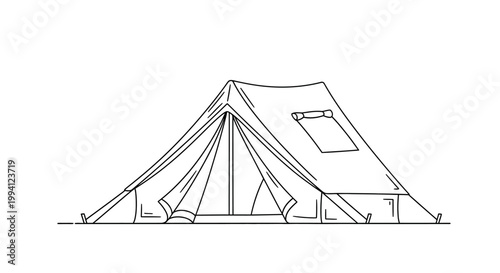 Simple Line Art Illustration of a Camping Tent