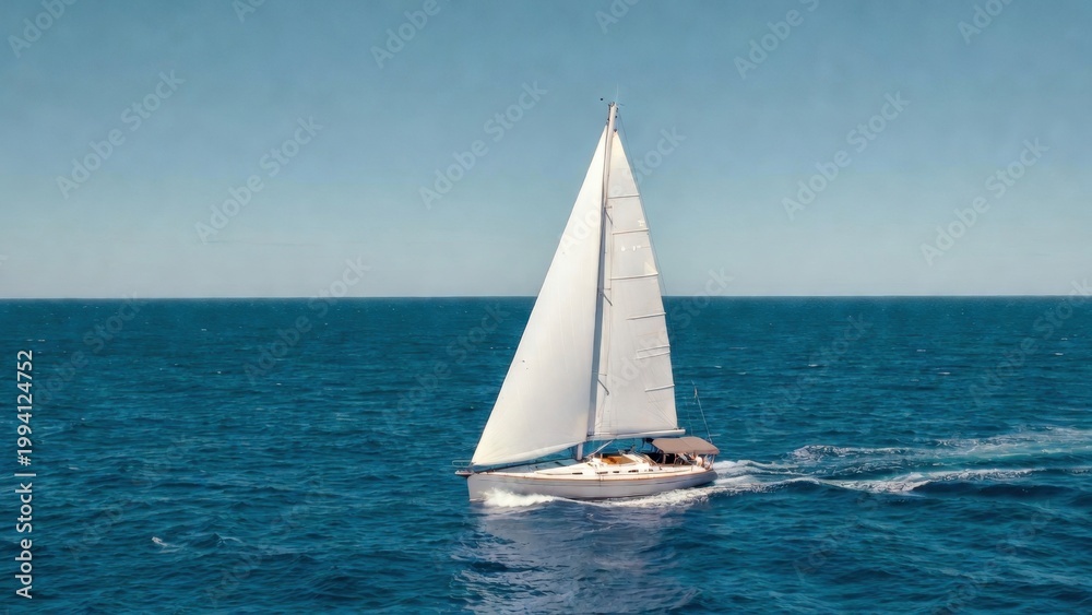 Fototapeta premium Sailboat navigating calm open sea with clear horizon