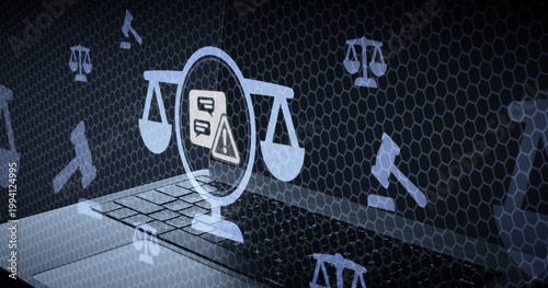 Cuadro en lienzo Digital legal caution and online compliance concept with digital scales of justi