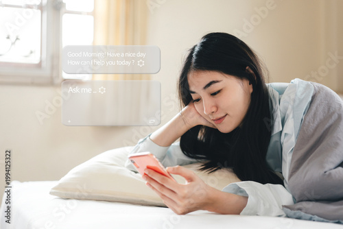 Bild auf Leinwand Young adult lonely woman using Ai digital therapy mental health for support in t
