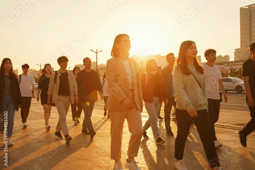 group of people walking in the city