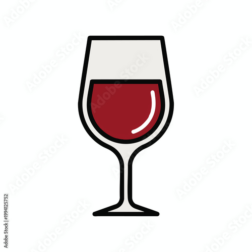 Minimalist vector icon of a wine glass filled with red wine.