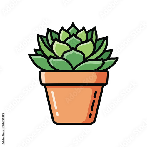A colorful cartoon succulent plant in a simple terracotta pot.