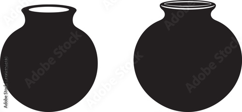 Two black vases with white rims on white background