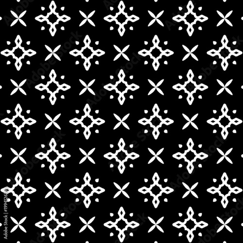 Seamless Black and White Bold Geometric X Star Oval Accent Pattern