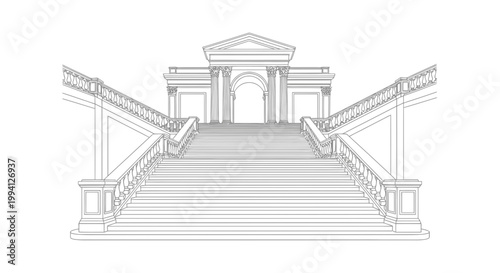 Grand Staircase Leading to Classical Building Facade